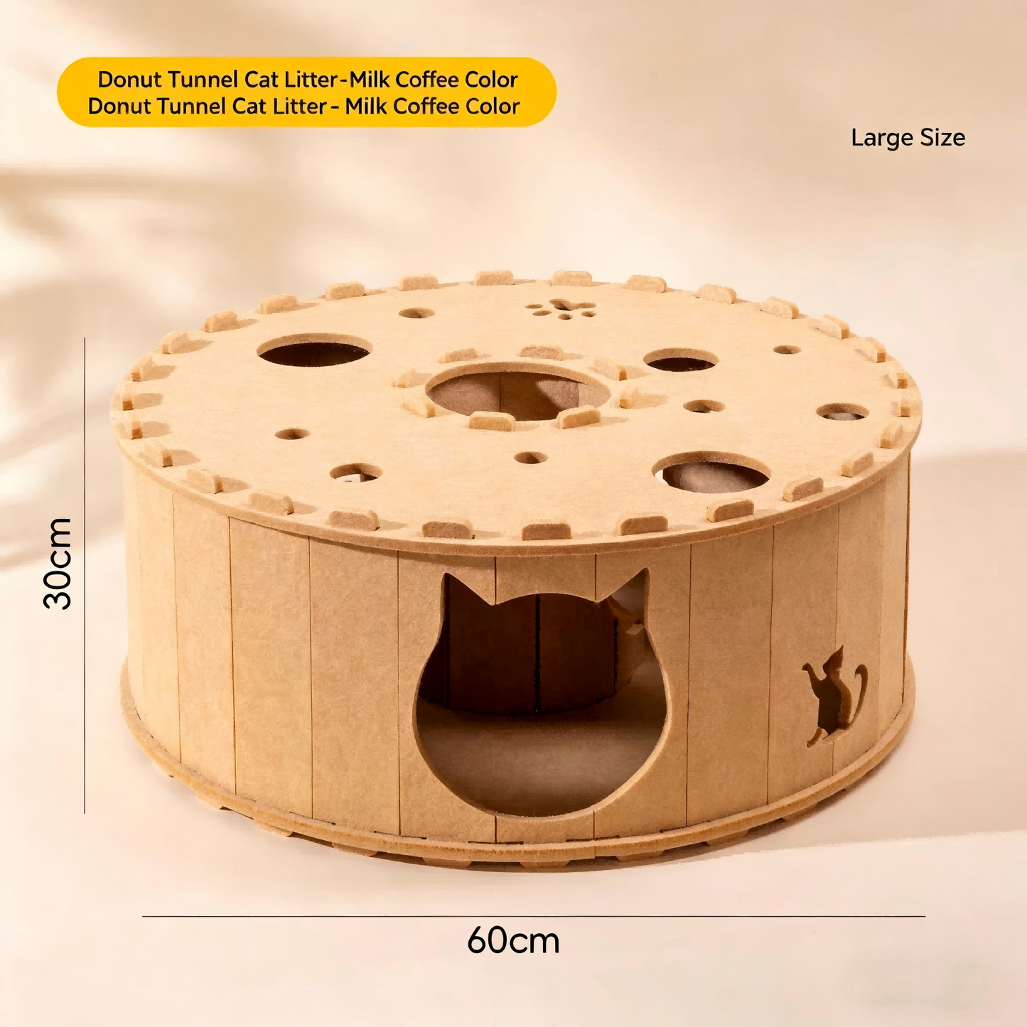 All-Season Felt Cat Tunnel Bed - Donut Shape Hideaway with Integrated Cat Toy