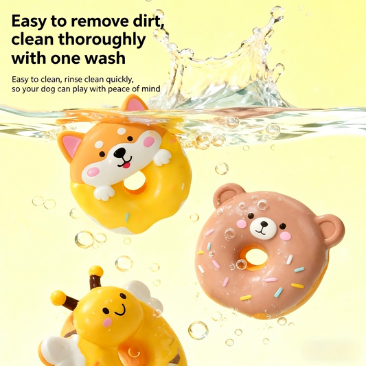 Squeaky Cartoon Donut Latex Dog Teething Toy