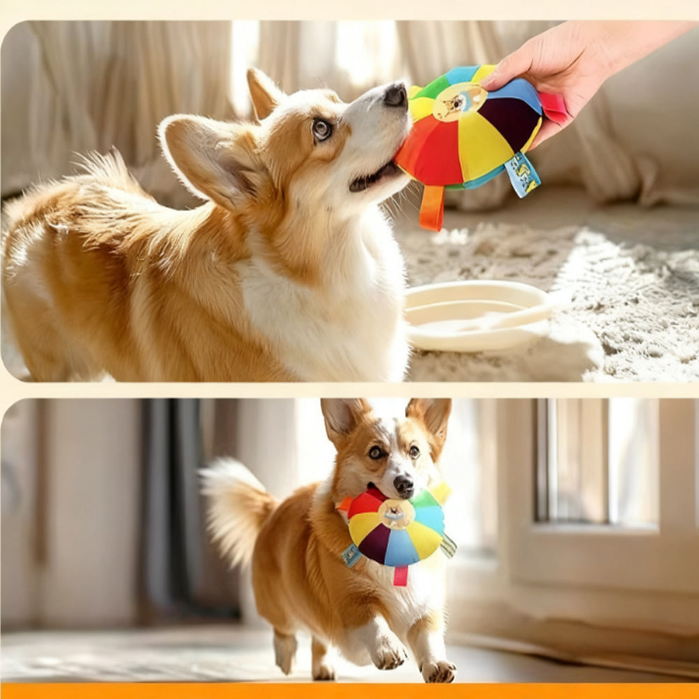 Squeaky Plush Flying Disc for Dogs Chew-Resistant Tug-of-War Toy Energy-Burning Self-Play for Corgi & Small/Medium Breeds