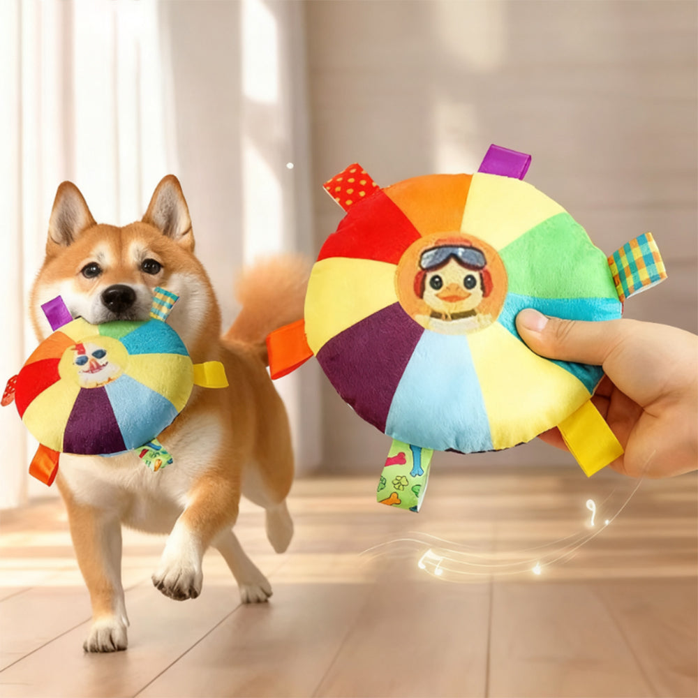 Squeaky Plush Flying Disc for Dogs Chew-Resistant Tug-of-War Toy Energy-Burning Self-Play for Corgi & Small/Medium Breeds