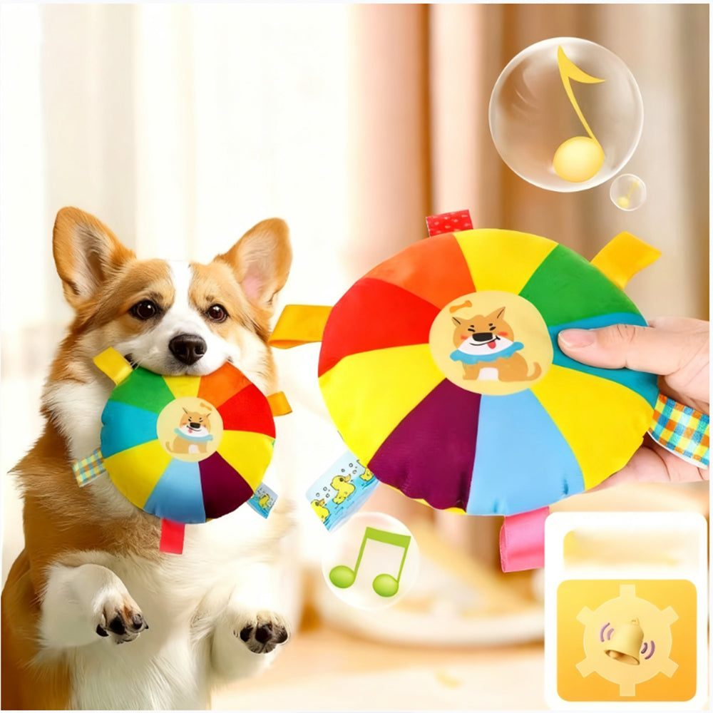 Squeaky Plush Flying Disc for Dogs Chew-Resistant Tug-of-War Toy Energy-Burning Self-Play for Corgi & Small/Medium Breeds
