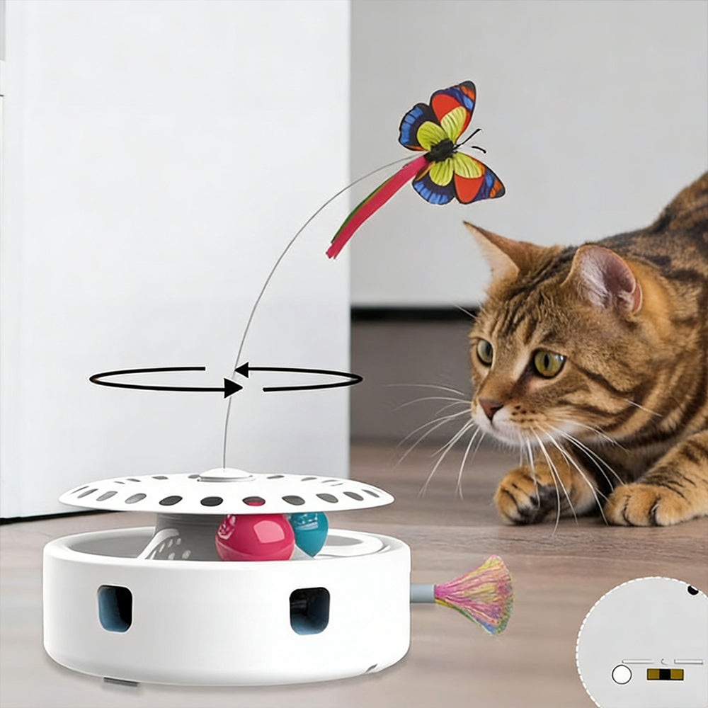 4-in-1 Interactive Cat Butterflies Toy for Indoor Cats Tumbler Cat Toy with Ball Track Catnip Ball Bark&Paw Lab