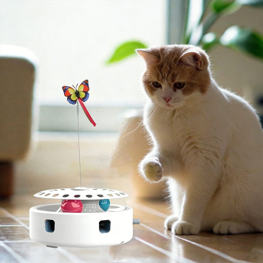 4-in-1 Interactive Cat Butterflies Toy for Indoor Cats Tumbler Cat Toy with Ball Track Catnip Ball