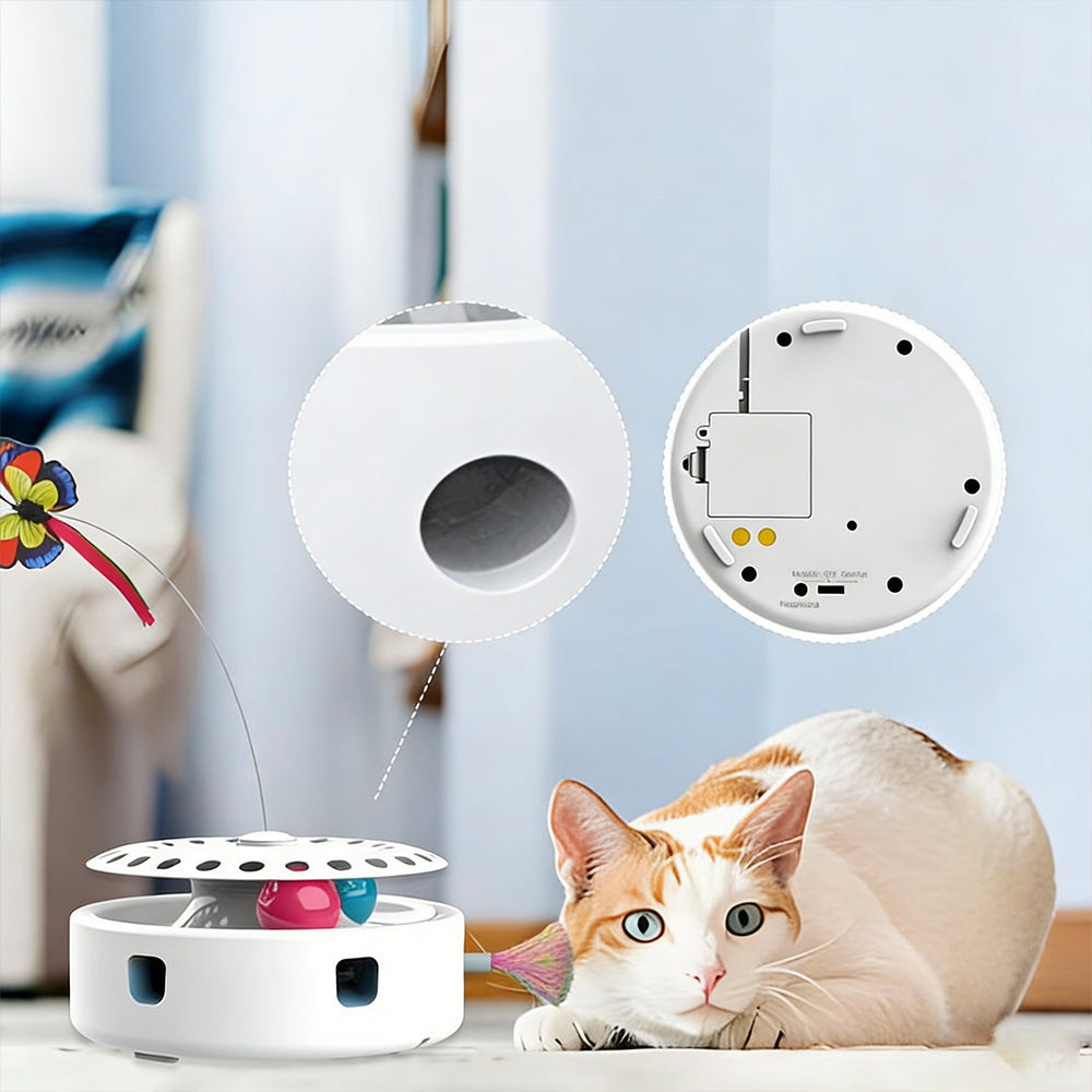 4-in-1 Interactive Cat Butterflies Toy for Indoor Cats Tumbler Cat Toy with Ball Track Catnip Ball Bark&Paw Lab