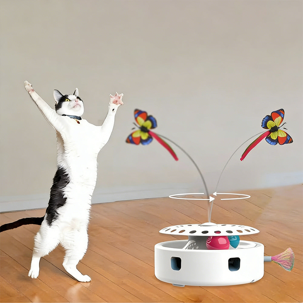 4-in-1 Interactive Cat Butterflies Toy for Indoor Cats Tumbler Cat Toy with Ball Track Catnip Ball Bark&Paw Lab