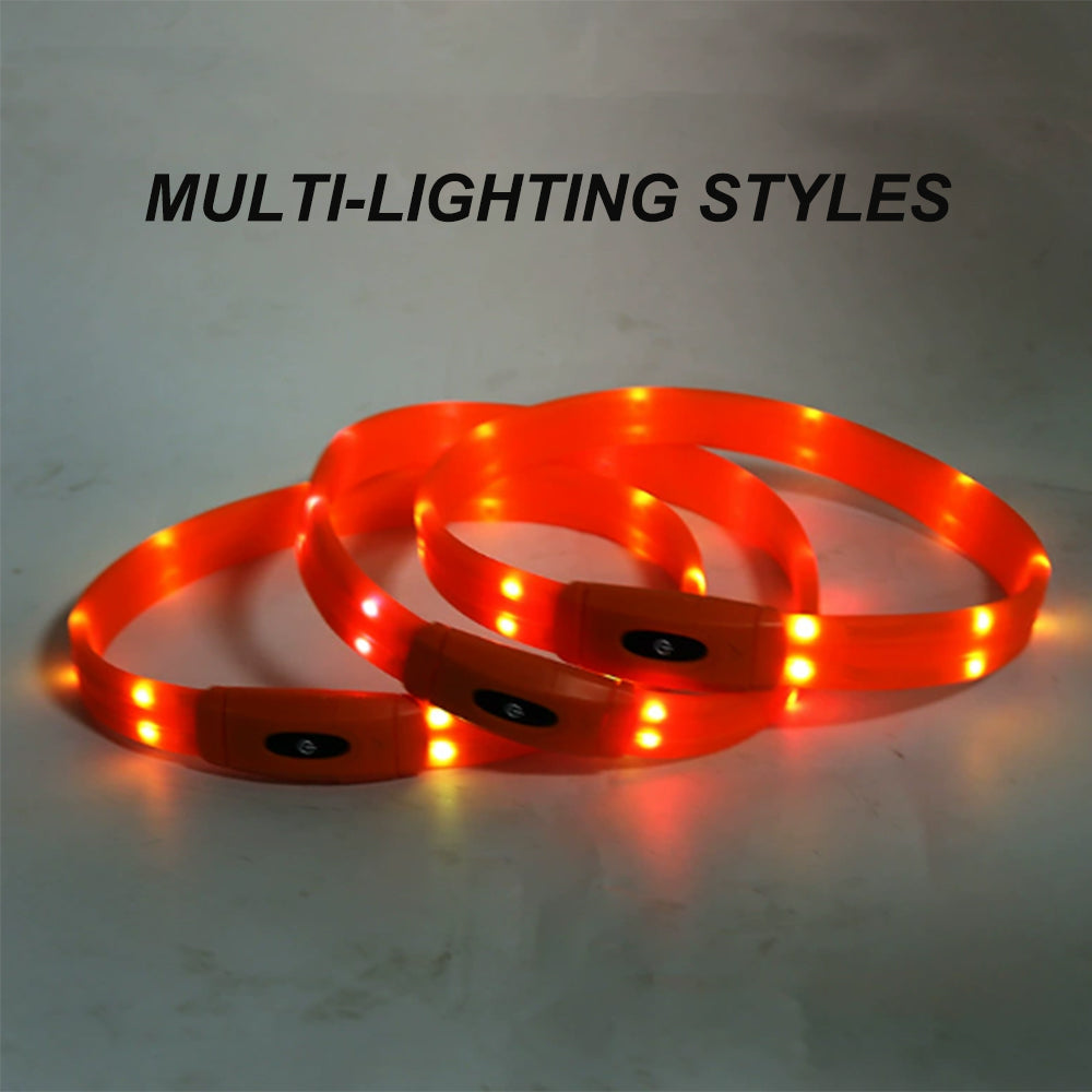 Custom Best-Selling Dog Collar with Walking Safety Light - Rechargeable LED Light-Up 7-Color Pet Glowing Collar with Flowing Light Bark&Paw Lab