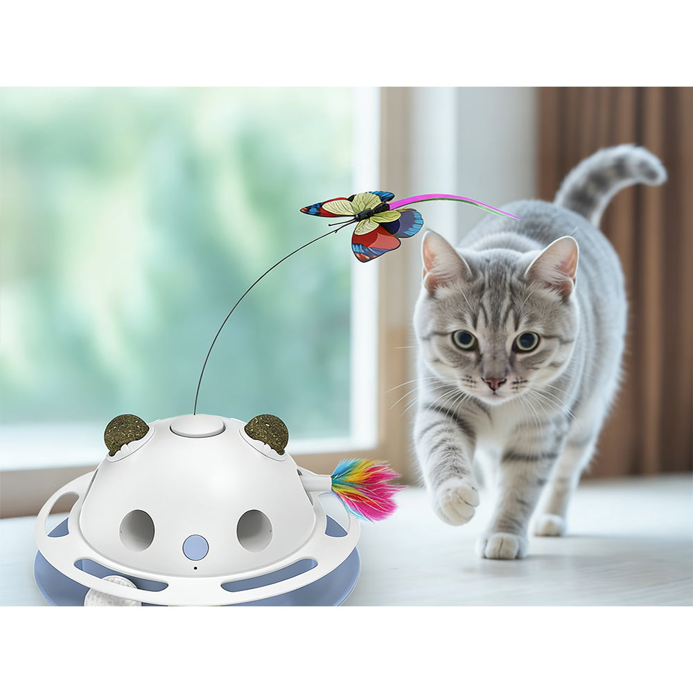 Barkpawlab Feather Frenzy 4-Function White Interactive Cat Toy with Catnip Balls