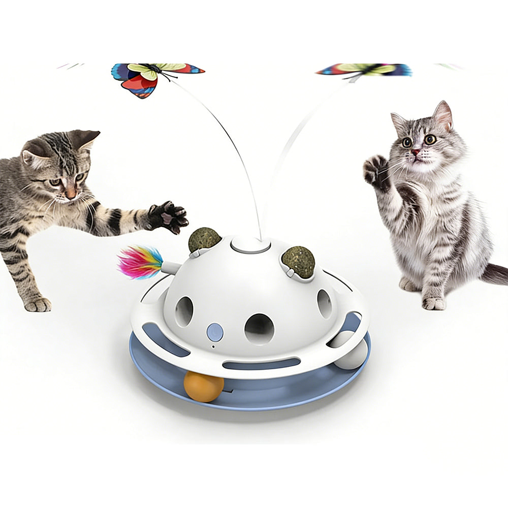 Barkpawlab Feather Frenzy 4-Function White Interactive Cat Toy with Catnip Balls