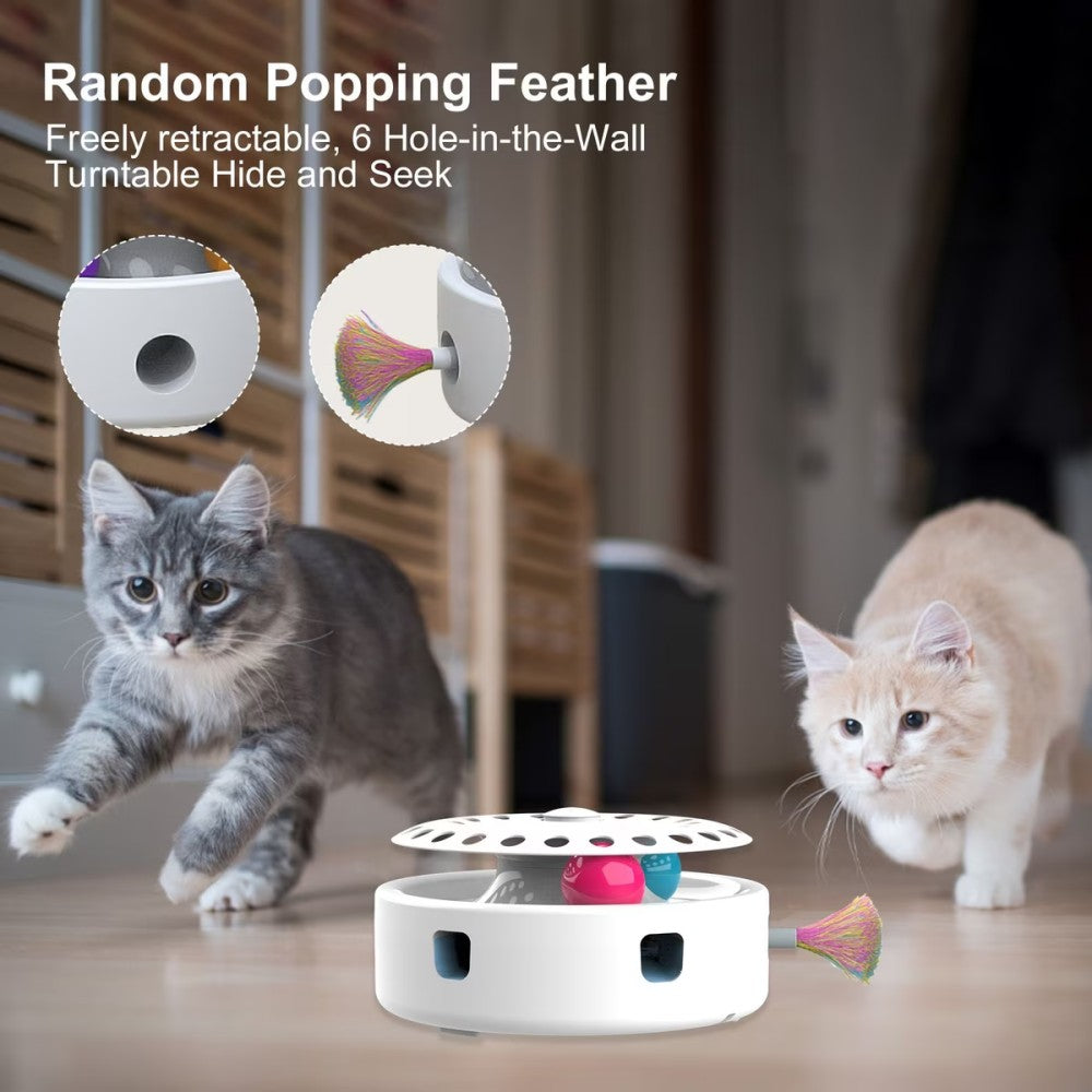 Barkpawlab Feather Frenzy 4-Function White Interactive Cat Toy with Catnip Balls