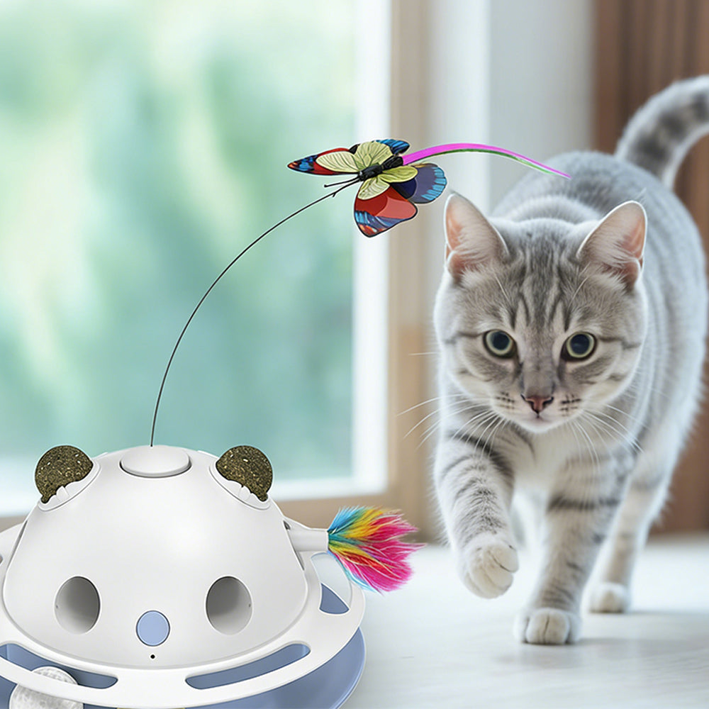 Barkpawlab Feather Frenzy 4-Function White Interactive Cat Toy with Catnip Balls