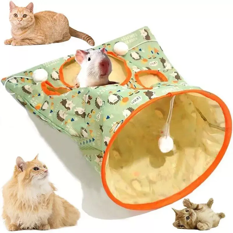Interactive cat tunnel toy with Dangling mouse crinkle sounds