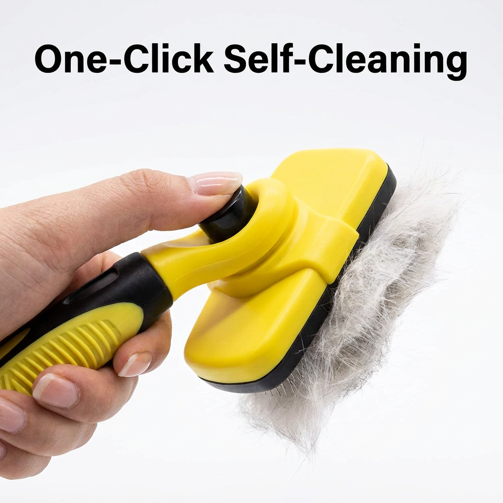 Self-Cleaning Slicker Brush for Dogs & Cats Professional Pet Grooming Tool & Deshedding Comb for Long & Short Hair Pets