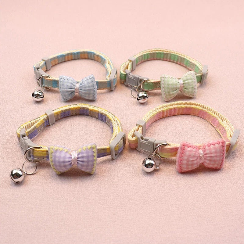 Small Dog Cat Adjustable Collar Buckle Bell Bow Tie Puppy Kitten Pet Adjustable Bark&Paw Lab