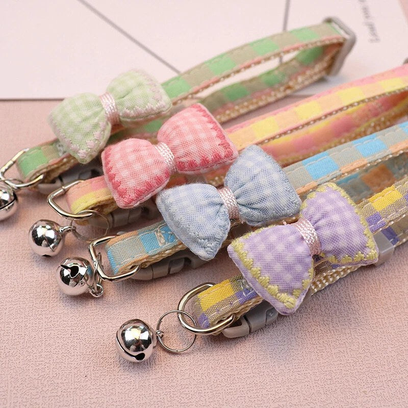 Small Dog Cat Adjustable Collar Buckle Bell Bow Tie Puppy Kitten Pet Adjustable Bark&Paw Lab