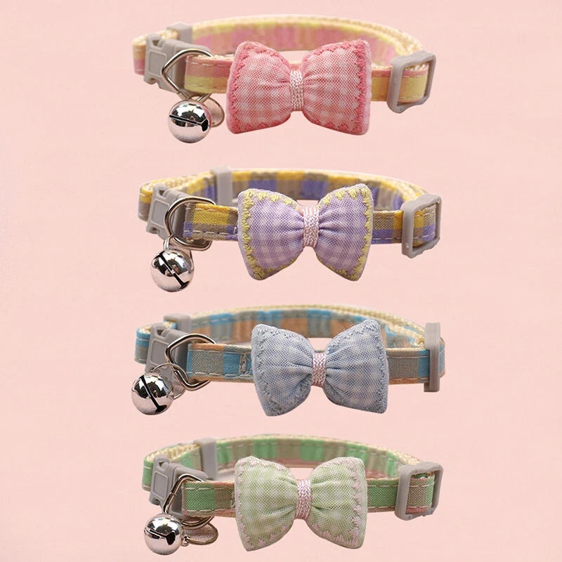 Small Dog Cat Adjustable Collar Buckle Bell Bow Tie Puppy Kitten Pet Adjustable Bark&Paw Lab