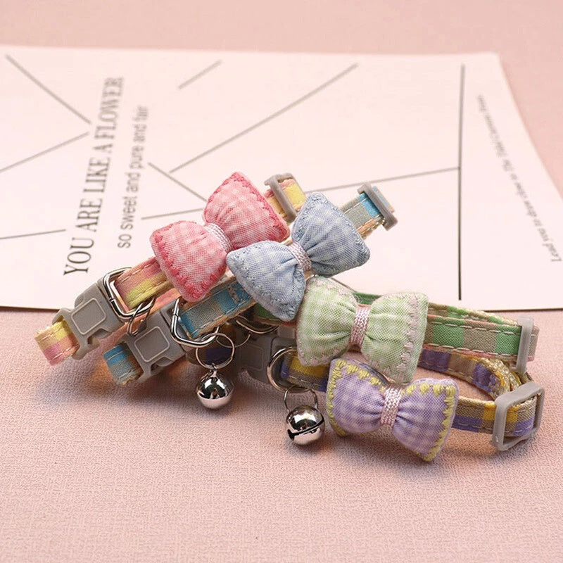 Small Dog Cat Adjustable Collar Buckle Bell Bow Tie Puppy Kitten Pet Adjustable Bark&Paw Lab