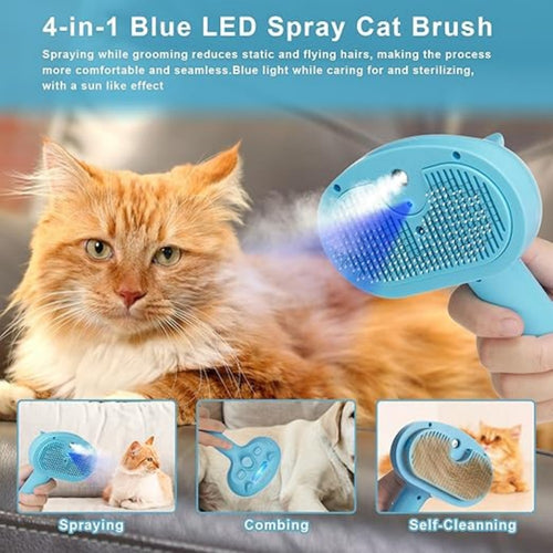 Blue Light Pet Spray Pin Brush No Hair Flying Cat Grooming Comb including shipping