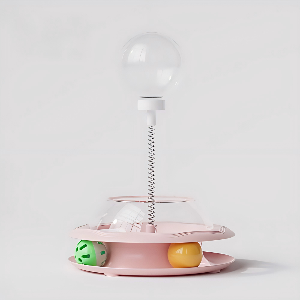 Interactive Cat Toy Roller with Feather Bell Self-Play Puzzle Teaser Wand for Boredom Relief