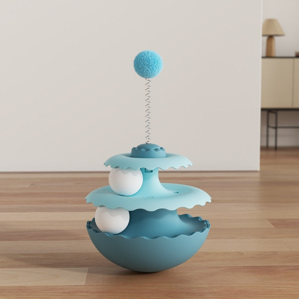 Interactive Cat Toy Roller with Feather Bell Self-Play Puzzle Teaser Wand for Boredom Relief