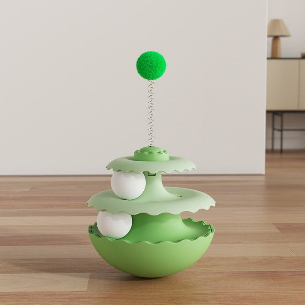 Interactive Cat Toy Roller with Feather Bell Self-Play Puzzle Teaser Wand for Boredom Relief