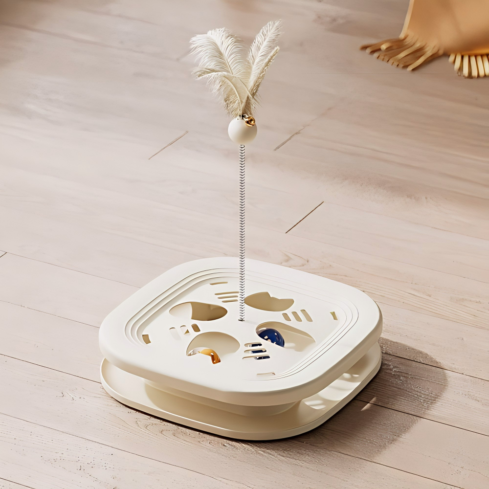Interactive Cat Toy Roller with Feather Bell Self-Play Puzzle Teaser Wand for Boredom Relief