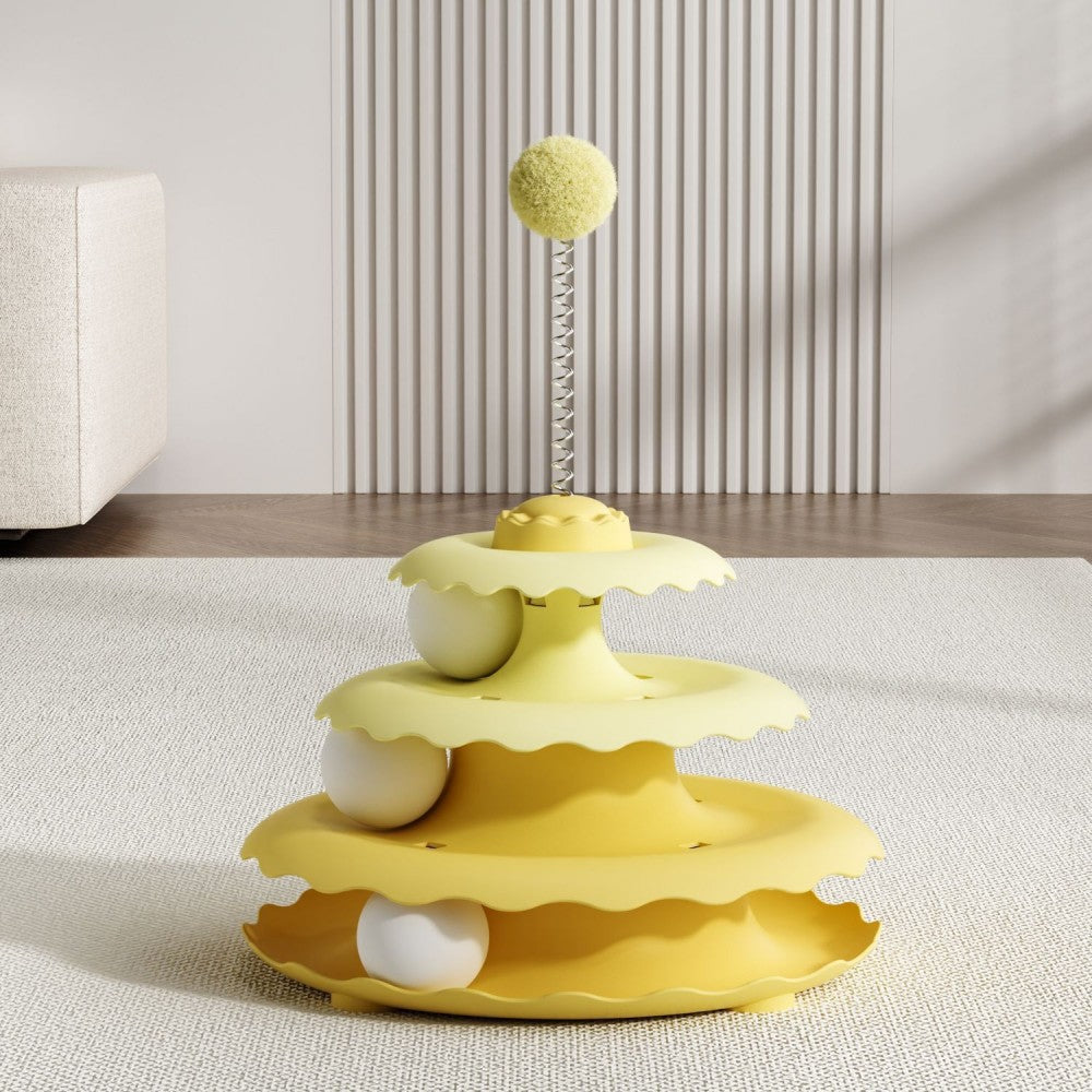 Interactive Cat Toy Roller with Feather Bell Self-Play Puzzle Teaser Wand for Boredom Relief