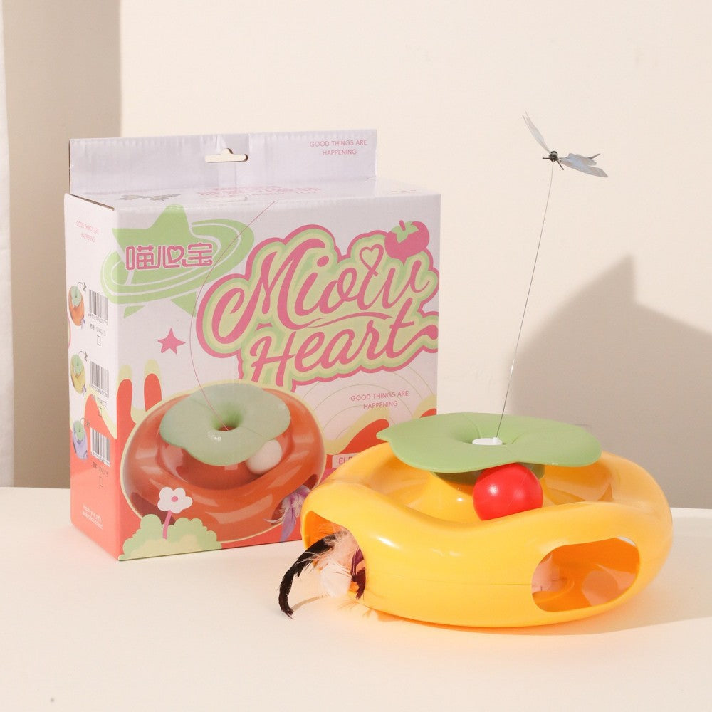 Interactive Cat Toy Roller with Feather Bell Self-Play Puzzle Teaser Wand for Boredom Relief