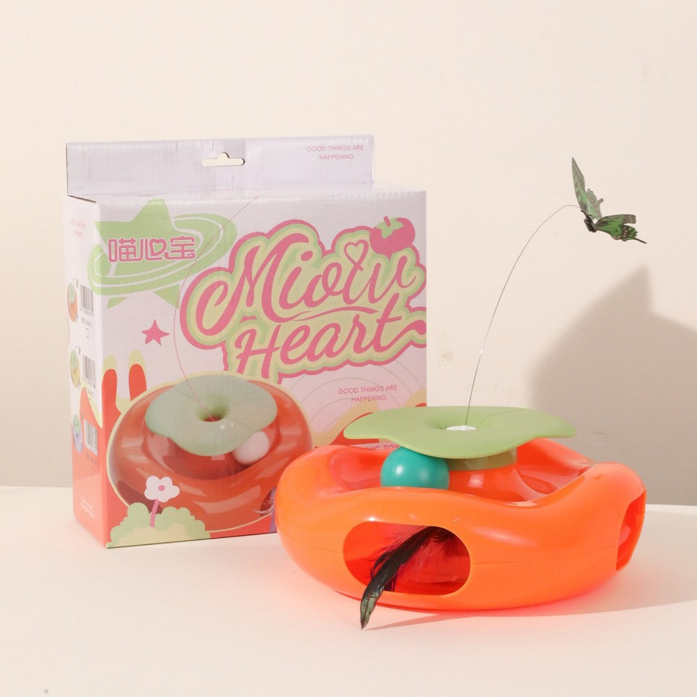 Interactive Cat Toy Roller with Feather Bell Self-Play Puzzle Teaser Wand for Boredom Relief