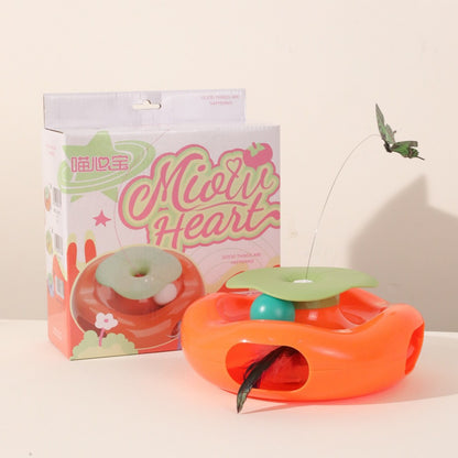 Interactive Cat Toy Roller with Feather Bell Self-Play Puzzle Teaser Wand for Boredom Relief