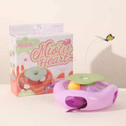 Interactive Cat Toy Roller with Feather Bell Self-Play Puzzle Teaser Wand for Boredom Relief