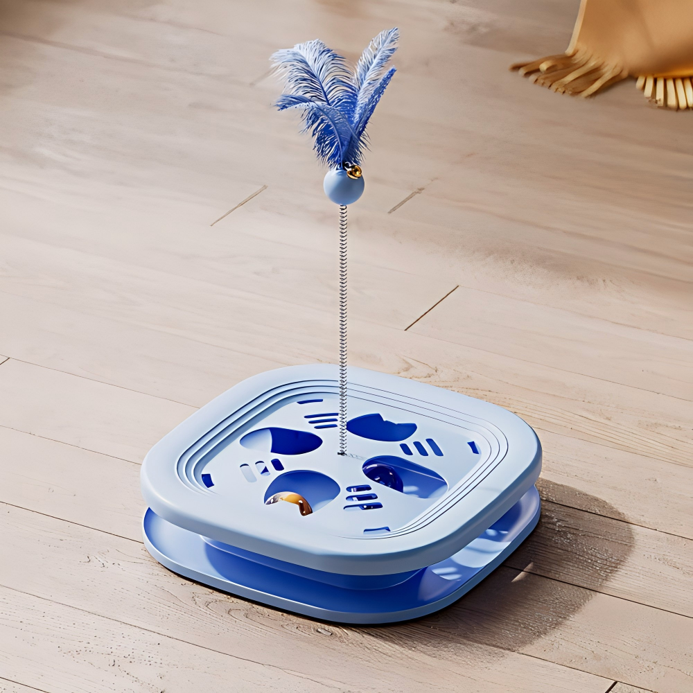 Interactive Cat Toy Roller with Feather Bell Self-Play Puzzle Teaser Wand for Boredom Relief