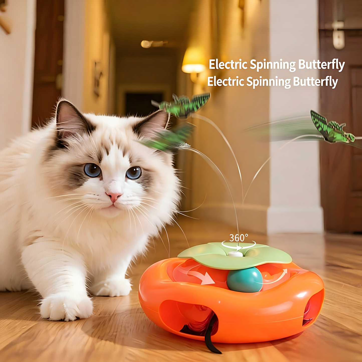 Interactive Cat Toy Roller with Feather Bell Self-Play Puzzle Teaser Wand for Boredom Relief