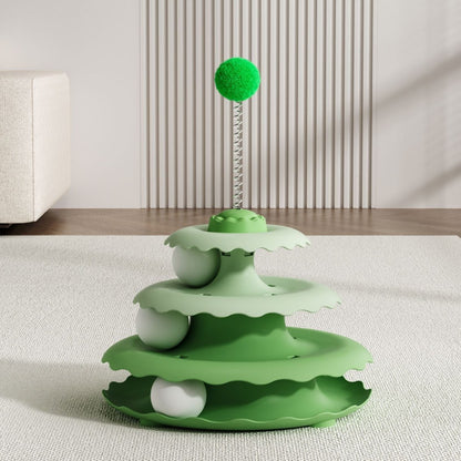 Interactive Cat Toy Roller with Feather Bell Self-Play Puzzle Teaser Wand for Boredom Relief