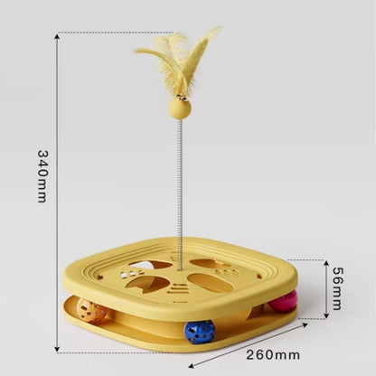 Interactive Cat Toy Roller with Feather Bell Self-Play Puzzle Teaser Wand for Boredom Relief