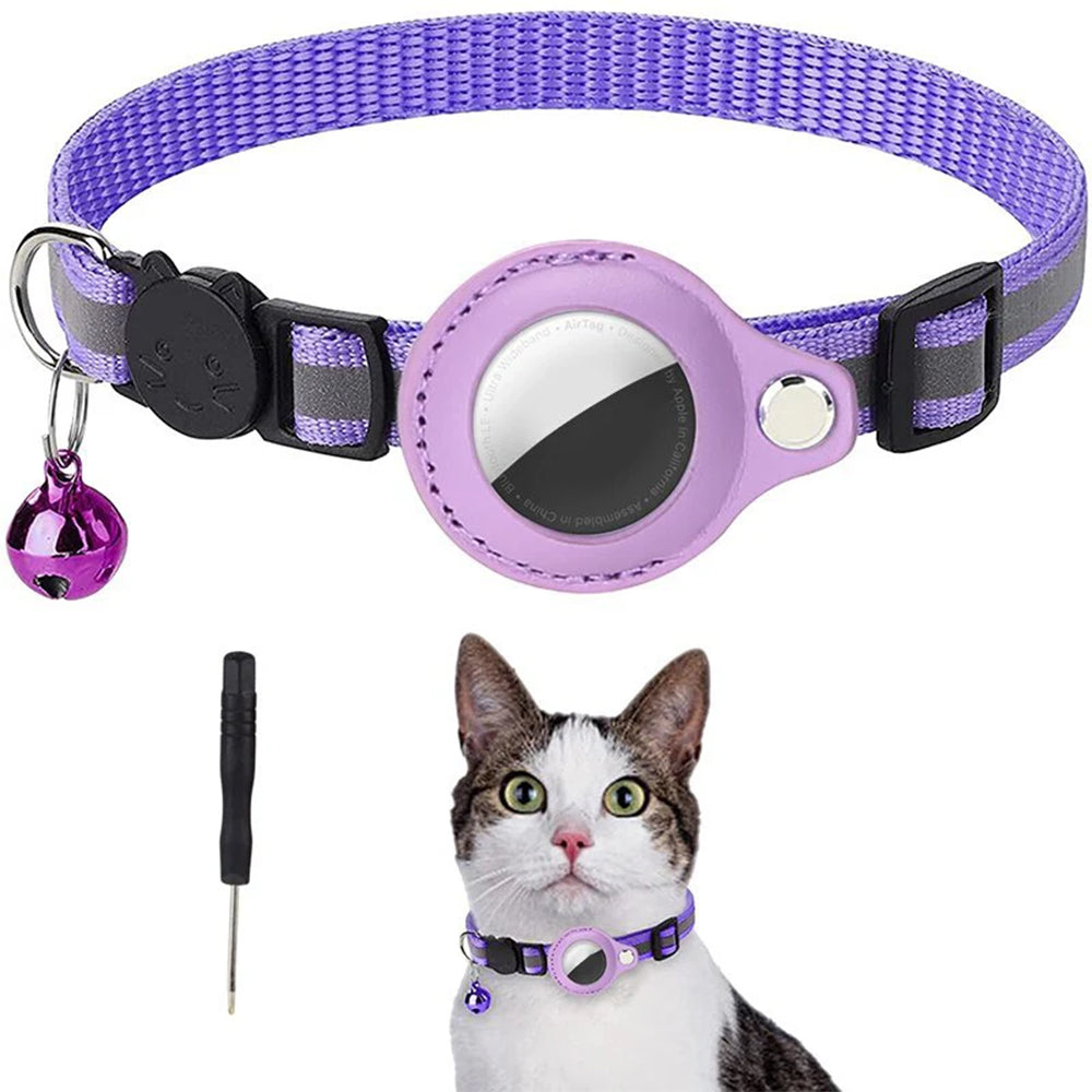 Reflective Adjustable Anti-Lost Pet Cat& Dog Collar With Airtag Compatibility Bark&Paw Lab