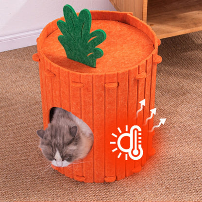 Novelty Carrot Shaped Felt Cat Cave with Integrated Scratching Pad for Kittens