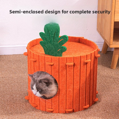 Novelty Carrot Shaped Felt Cat Cave with Integrated Scratching Pad for Kittens