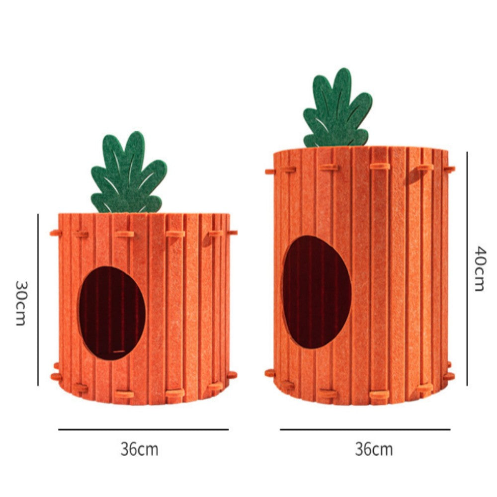 Novelty Carrot Shaped Felt Cat Cave with Integrated Scratching Pad for Kittens