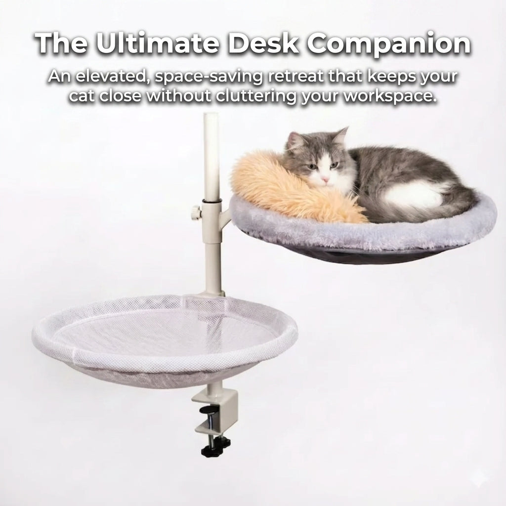 Adjustable Desk Cat Bed Catnip Pillow Included 360 Degree Rotating Cat Hammock
