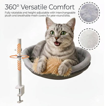 Adjustable Desk Cat Bed Catnip Pillow Included 360 Degree Rotating Cat Hammock