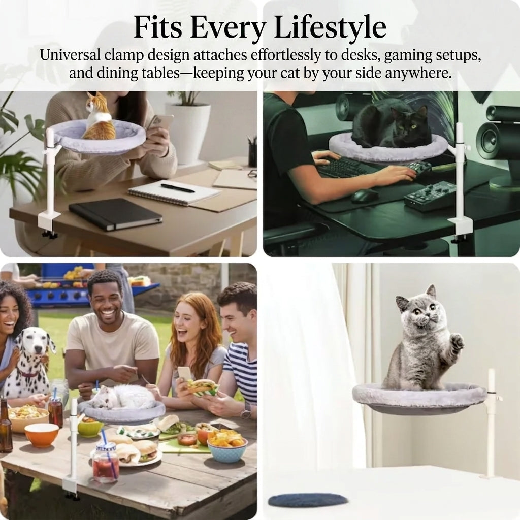 Adjustable Desk Cat Bed Catnip Pillow Included 360 Degree Rotating Cat Hammock