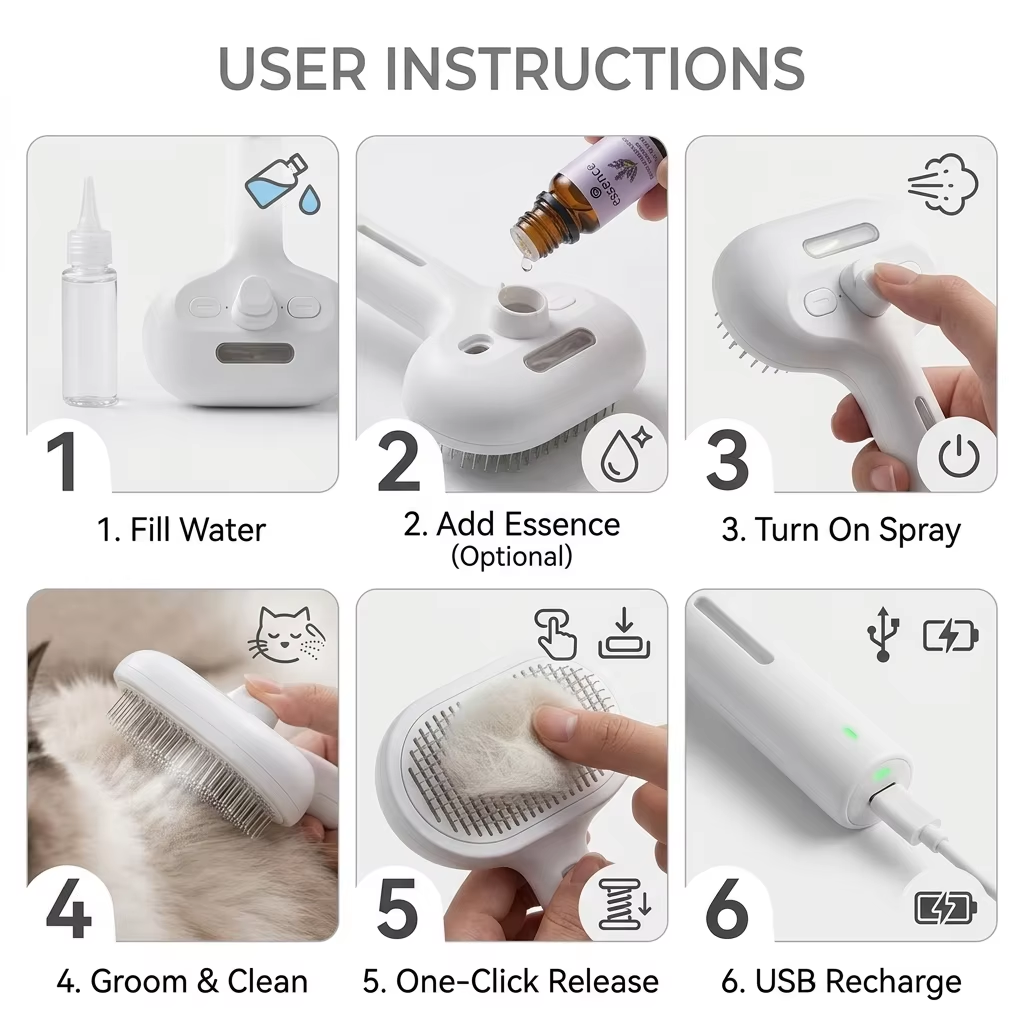 Safe Cool Mist 3 in 1 Massage Comb for Cats Dogs Removes Floating Hair Remover Cleaner