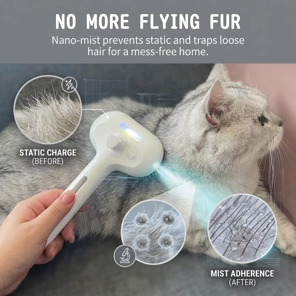 Safe Cool Mist 3 in 1 Massage Comb for Cats Dogs Removes Floating Hair Remover Cleaner