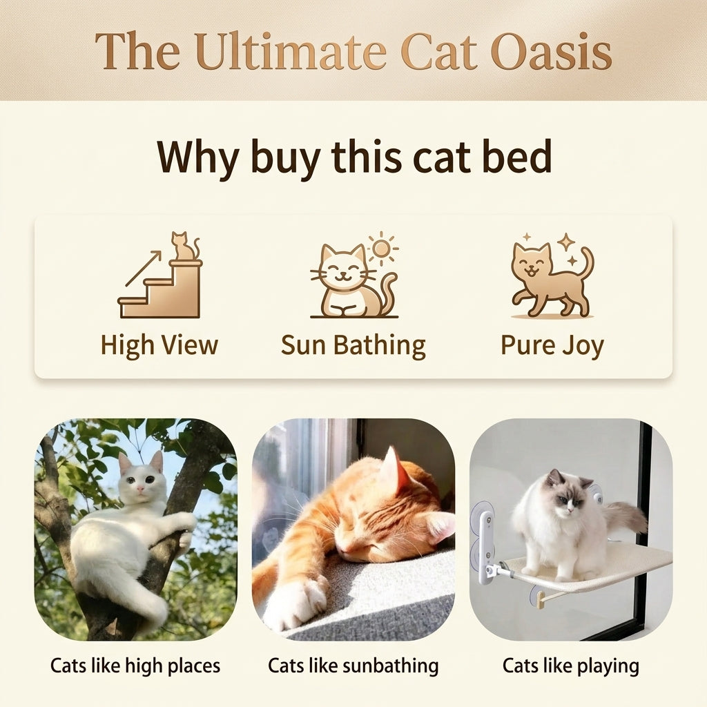 Cat Window Hammock with Suction Cups Hanging Bed for Windowsill Bedside Sunbathing Pet Bed for Cats