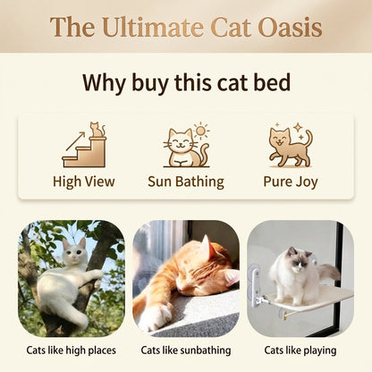 Cat Window Hammock with Suction Cups Hanging Bed for Windowsill Bedside Sunbathing Pet Bed for Cats