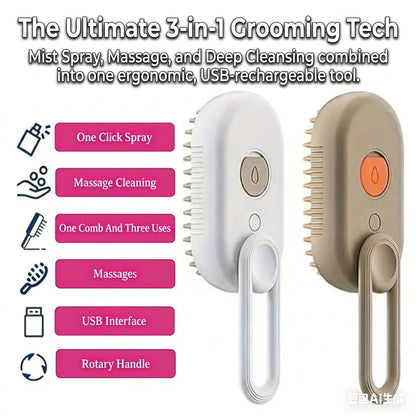 Cat and Dog Steam Brush Pet Grooming Tool Hair Shedding 3 in 1 Massage Combs Steam Brush