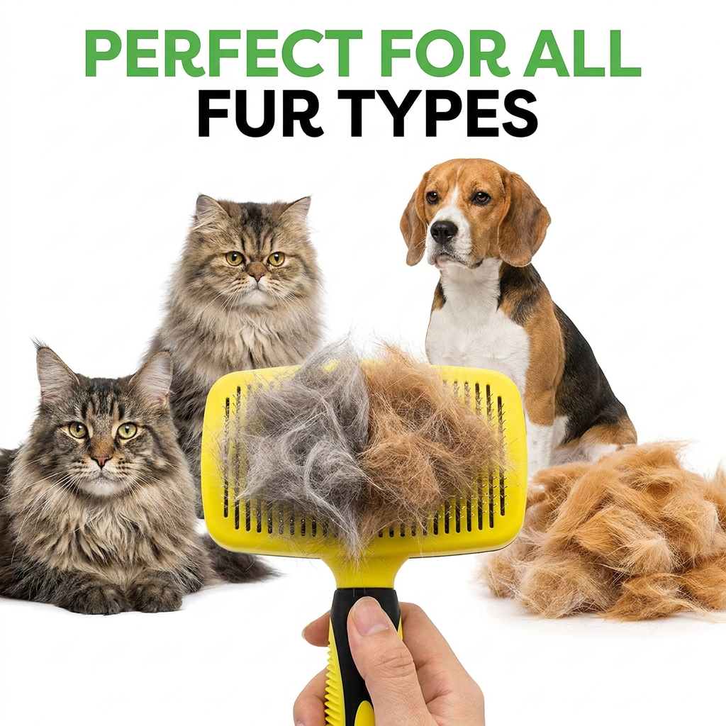 Self-Cleaning Slicker Brush for Dogs & Cats Professional Pet Grooming Tool & Deshedding Comb for Long & Short Hair Pets