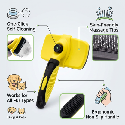Self-Cleaning Slicker Brush for Dogs & Cats Professional Pet Grooming Tool & Deshedding Comb for Long & Short Hair Pets