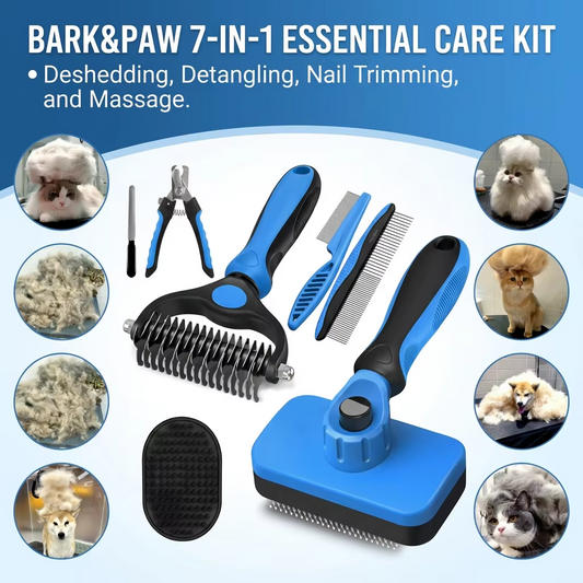 7 in 1 Pet Grooming Kits Dog&Cat Comb Deshedding Brush Nail Clipper with File Bath Brush Premium Pet Supplies