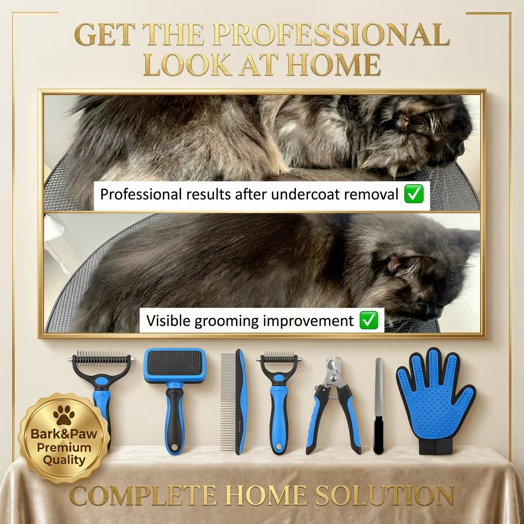 7 in 1 Pet Grooming Kits Dog&Cat Comb Deshedding Brush Nail Clipper with File Bath Brush Premium Pet Supplies